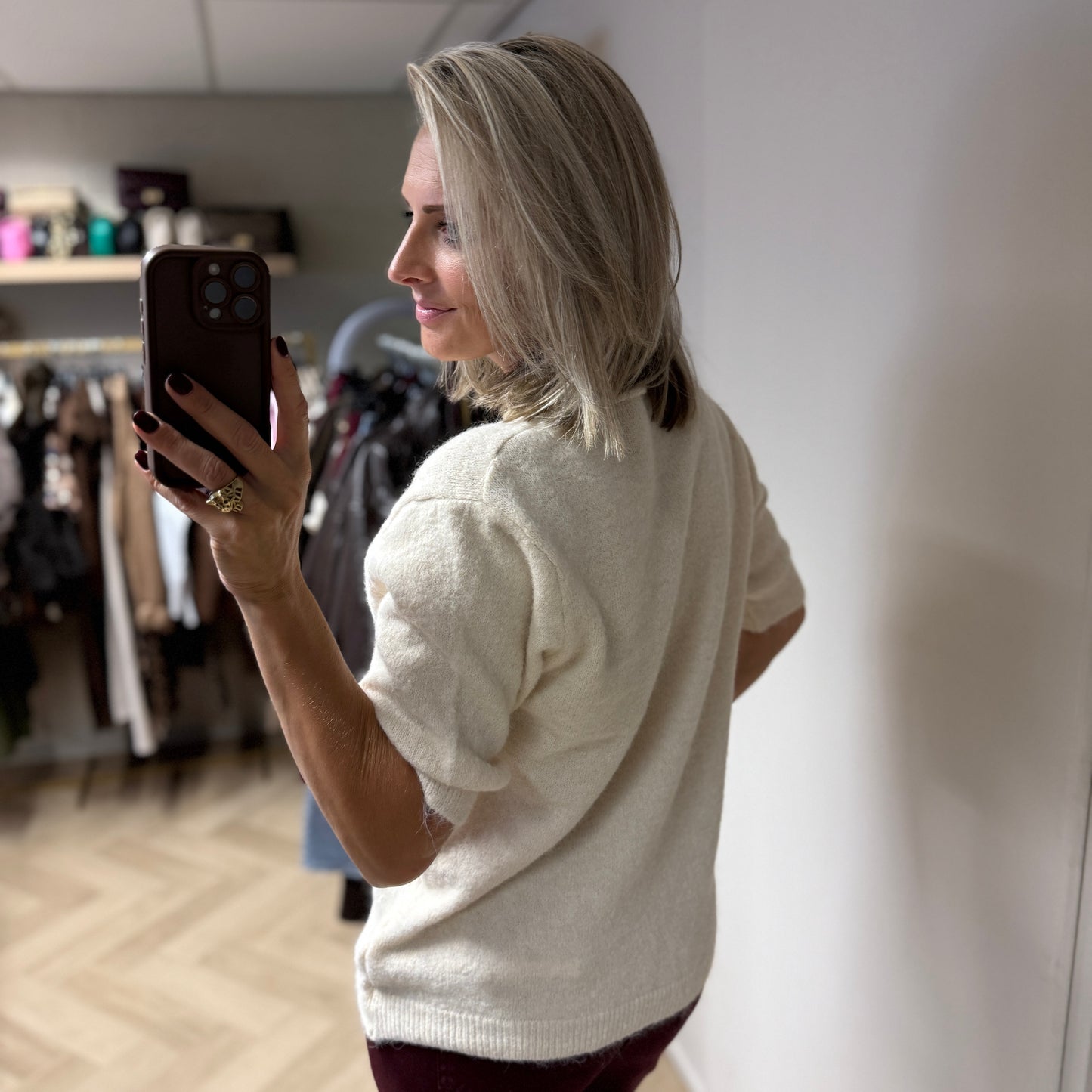 Trui Lima V-Hals Korte Mouw Offwhite