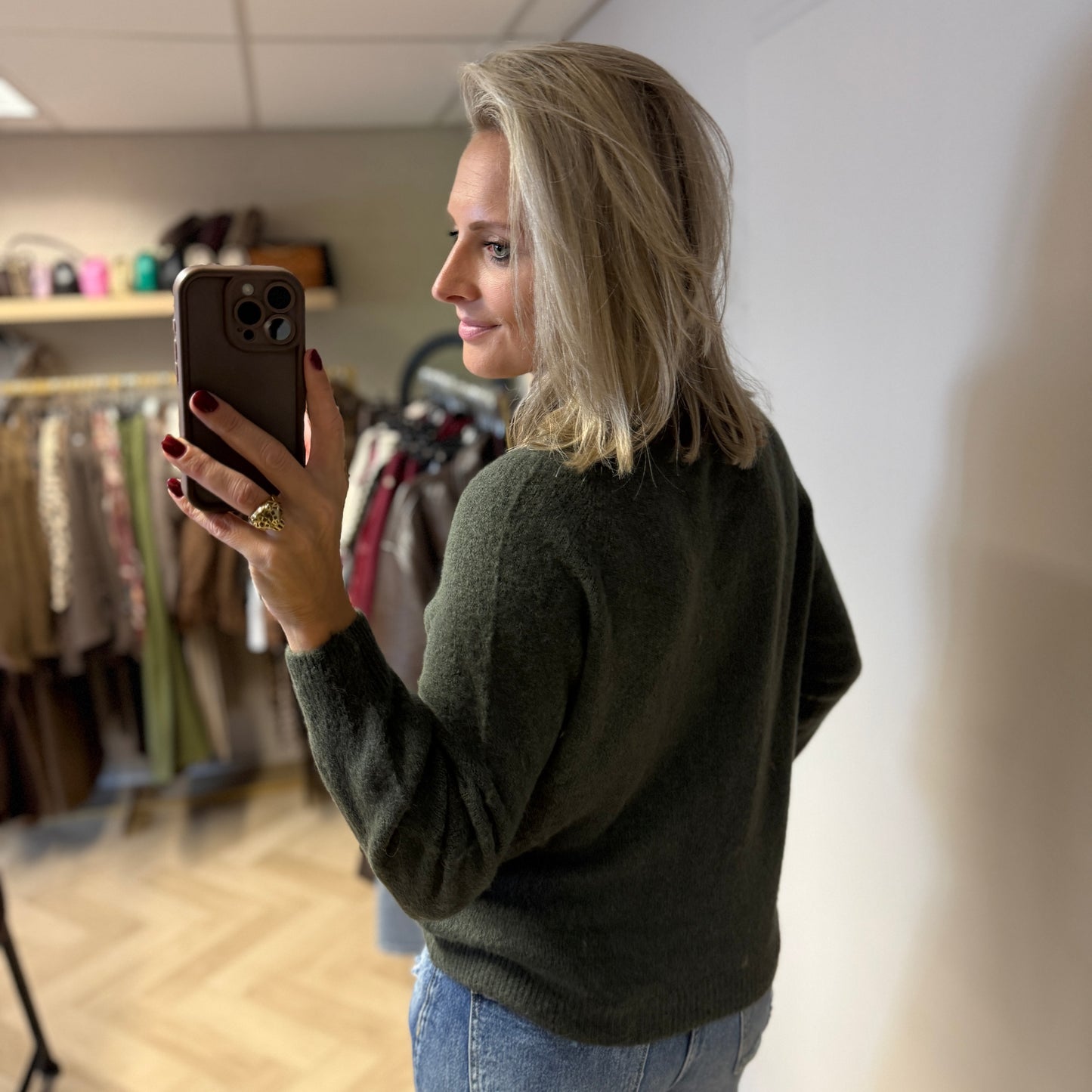 Trui Claudia Alpaca Lange Mouw Armygroen