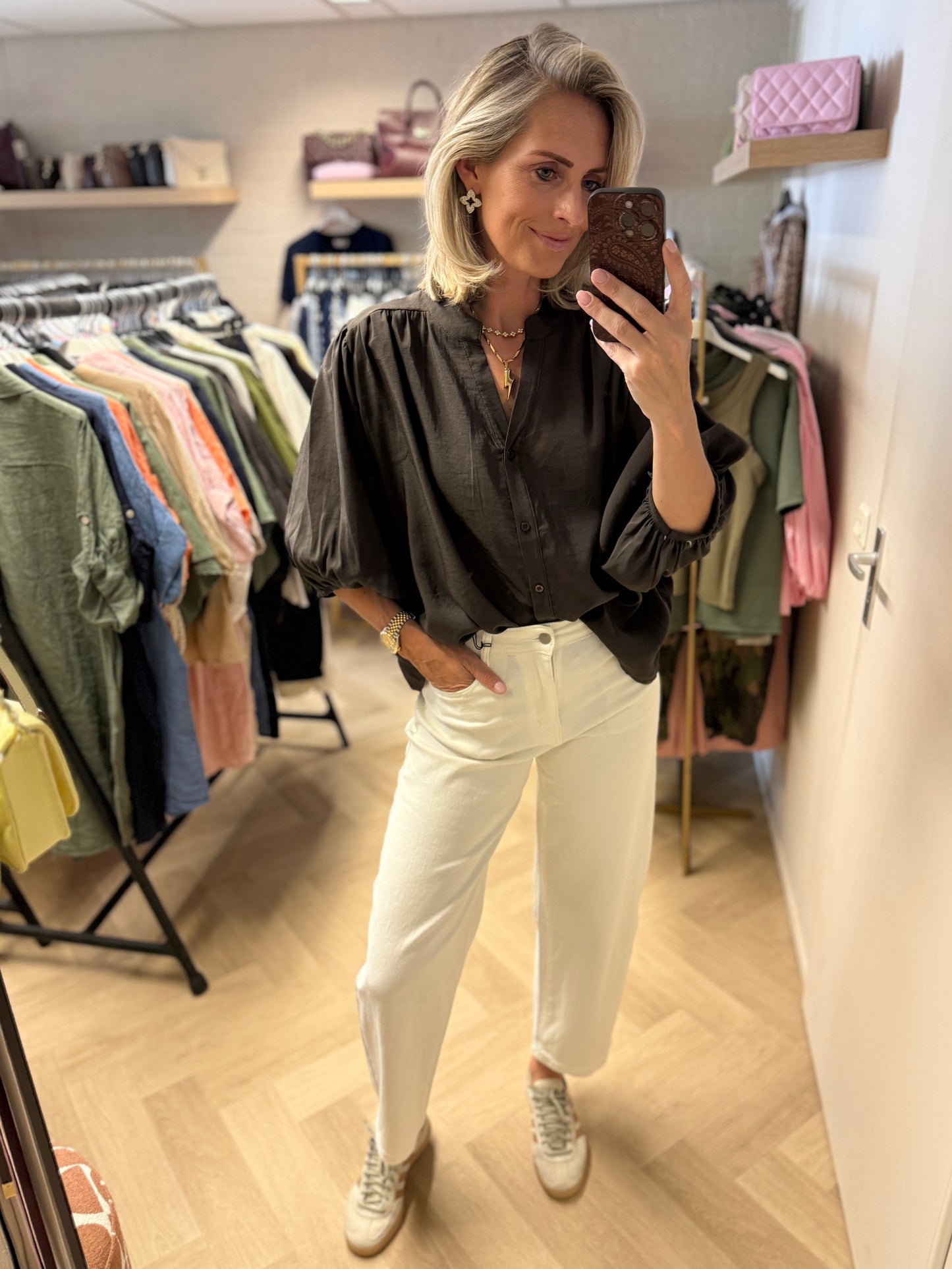 Blouse Ella Pofmouwen Donkerbruin