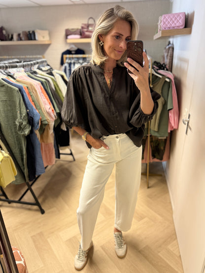 Blouse Ella Pofmouwen Donkerbruin