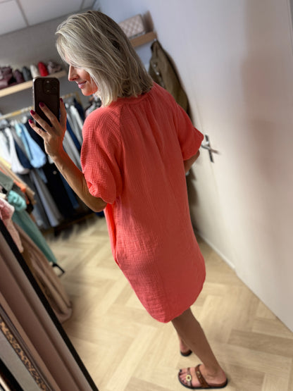 Jurk Mousseline V-hals Koraal