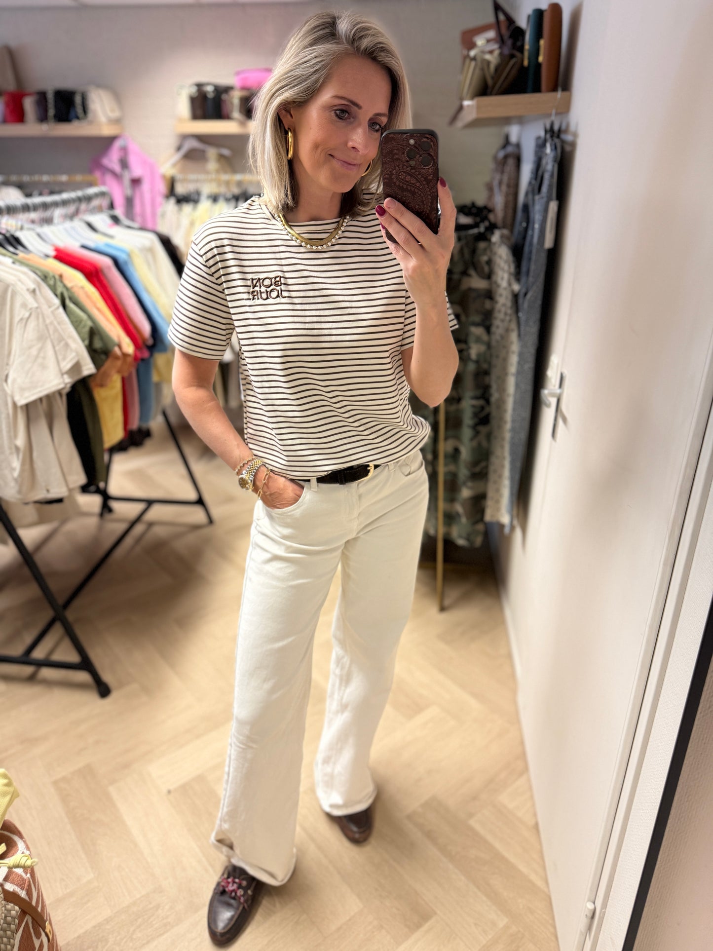 Shirt Bonjour Streep Bruin Ecru