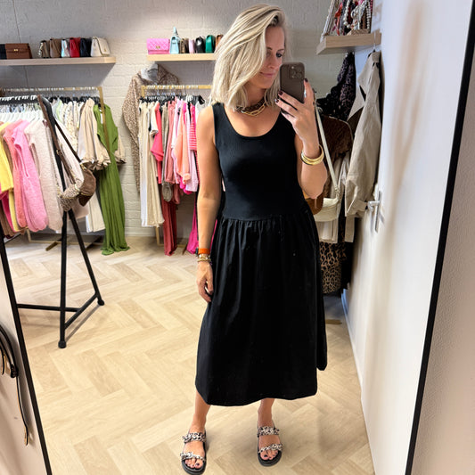 Jurk Christy Rib Katoen Zwart