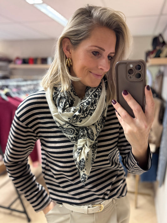 Sjaal Paisley Beige Zwart