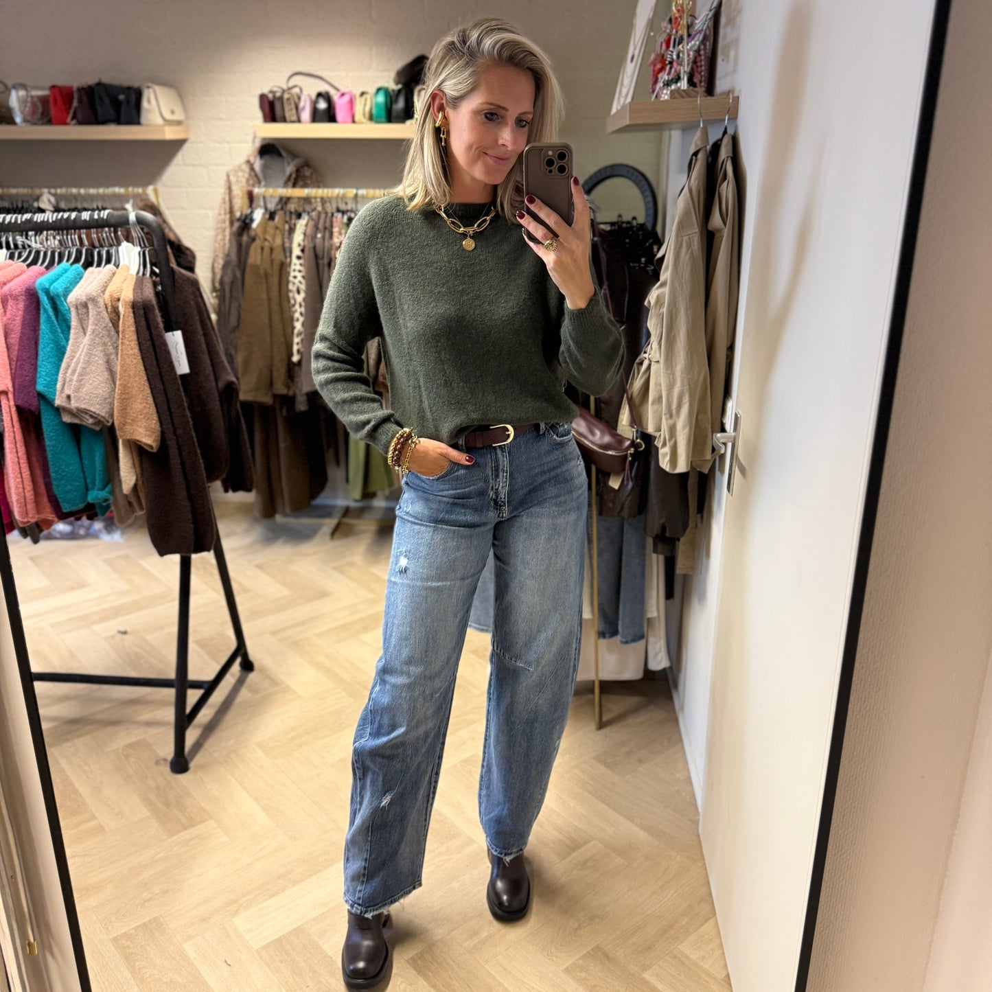 Trui Claudia Alpaca Lange Mouw Armygroen