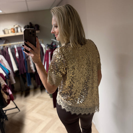Shirt Lena Schuin Paillet Kant Goud