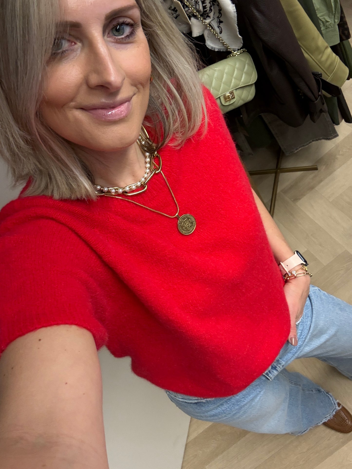 Trui Claudia Korte Mouw Alpaca Rood