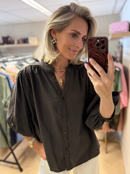 Blouse Ella Pofmouwen Donkerbruin