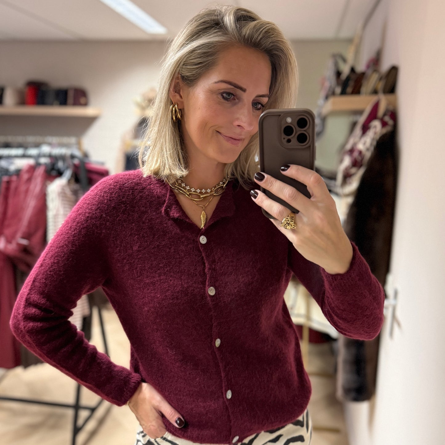 Vest Claudia Lange Mouw Alpaca Bordeaux