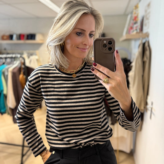 Shirt Emma Lange Mouw Taupe Zwart