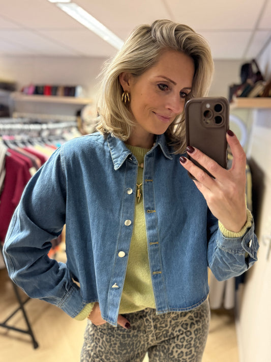 Blouse Denim Kort Blauw