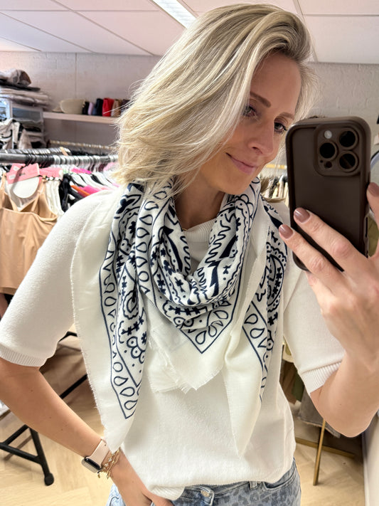 Sjaal Bandana Wit Blauw