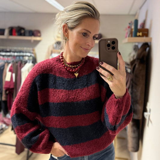 Trui Jaimy Streep Bordeaux Navy