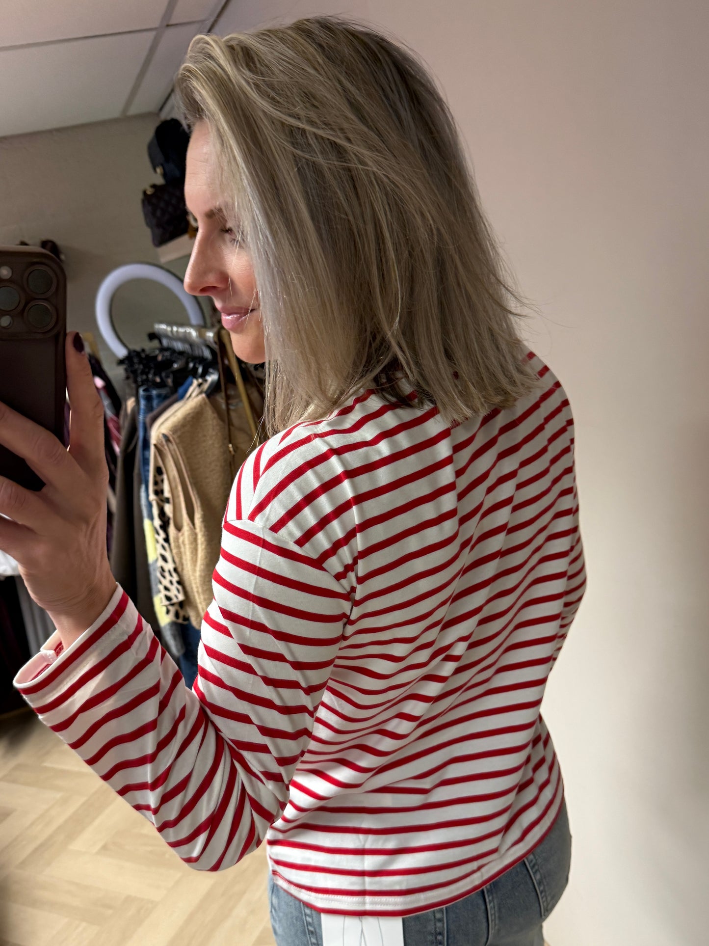 T-shirt Emma Katoen Streep Rood Wit