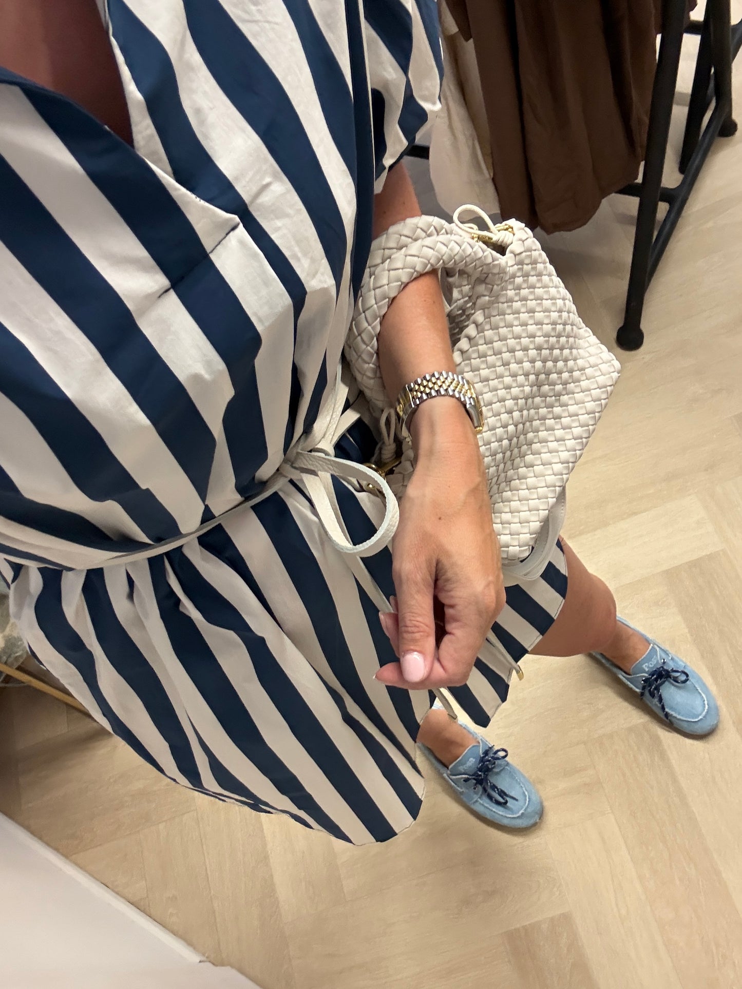 Jurk Dani Streep Donkerblauw Ecru