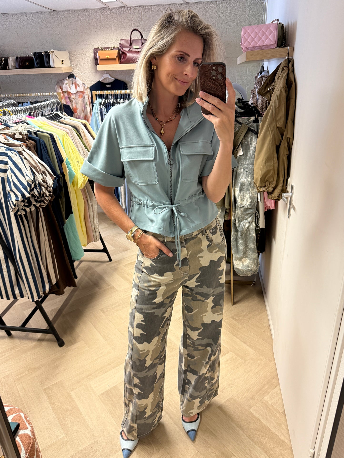 Queen Hearts Broek Armyprint Wide Legg