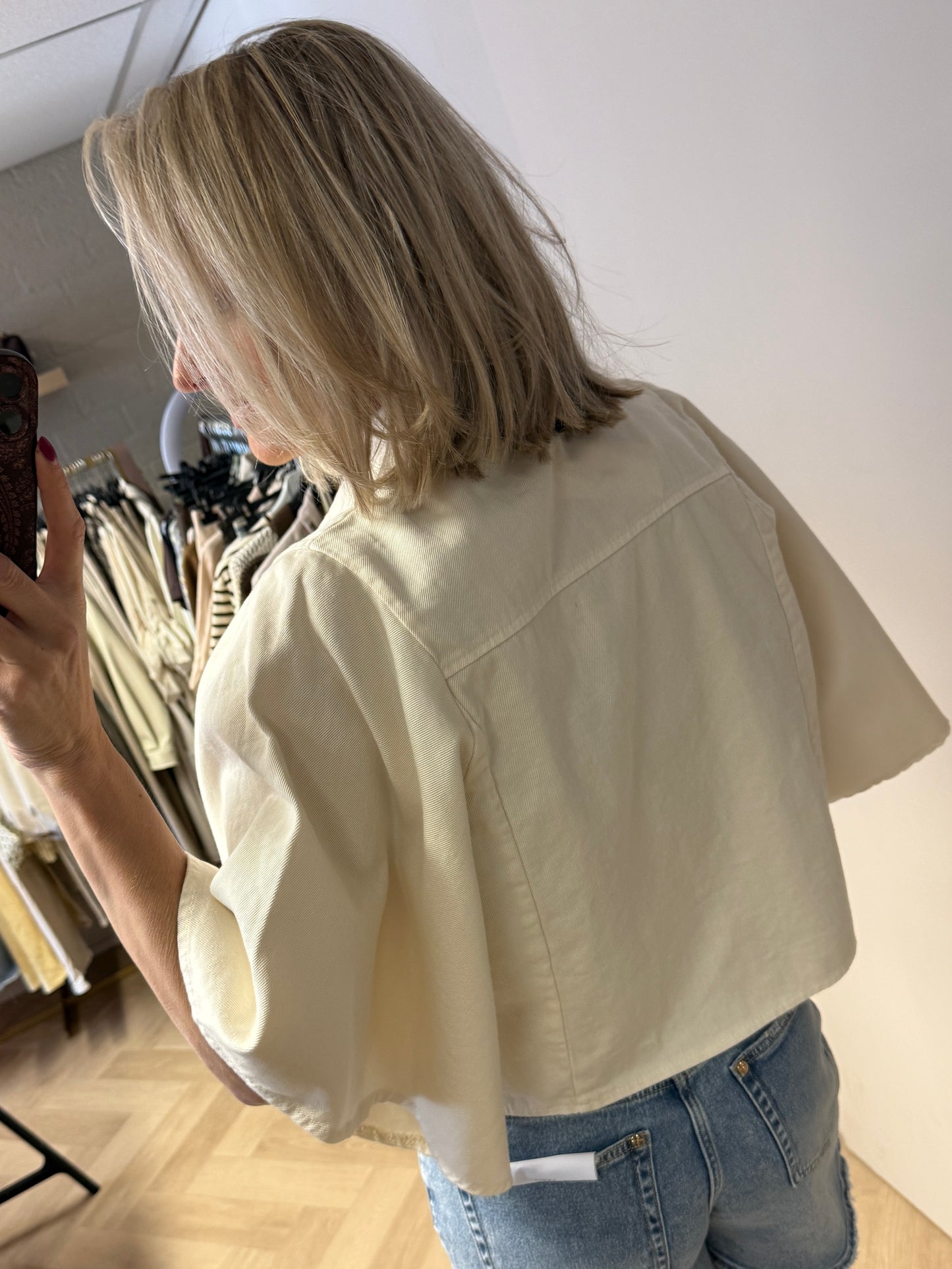 Blouse Denim Flared Mouw Ecru
