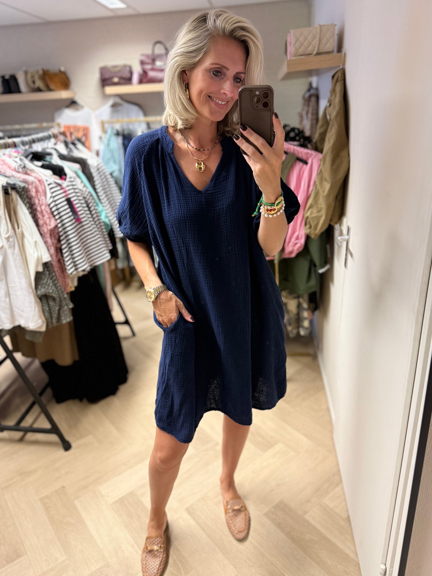 Jurk Mousseline V-hals Navy