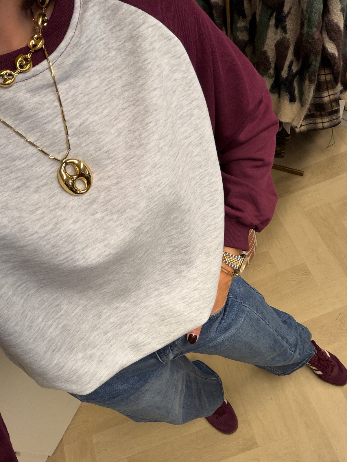 Sweater Raglan Grijs Bordeaux