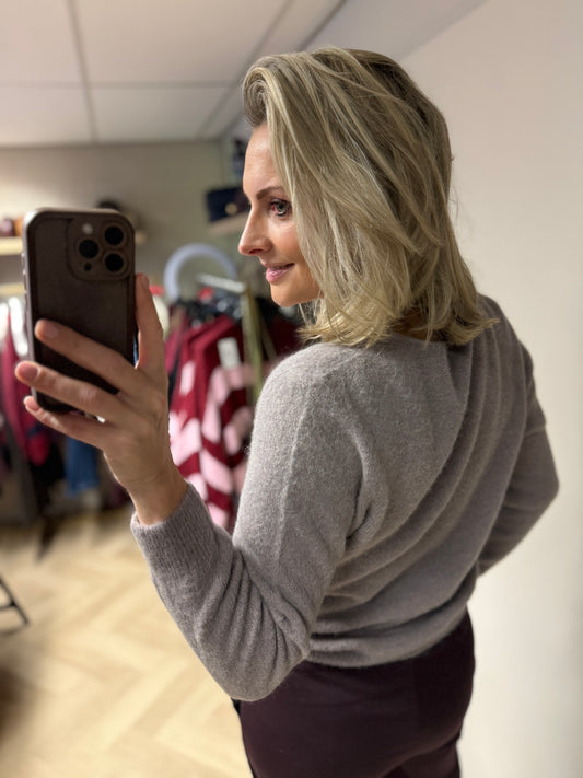 Trui Claudia V-Hals Alpaca Lange Mouw Taupe