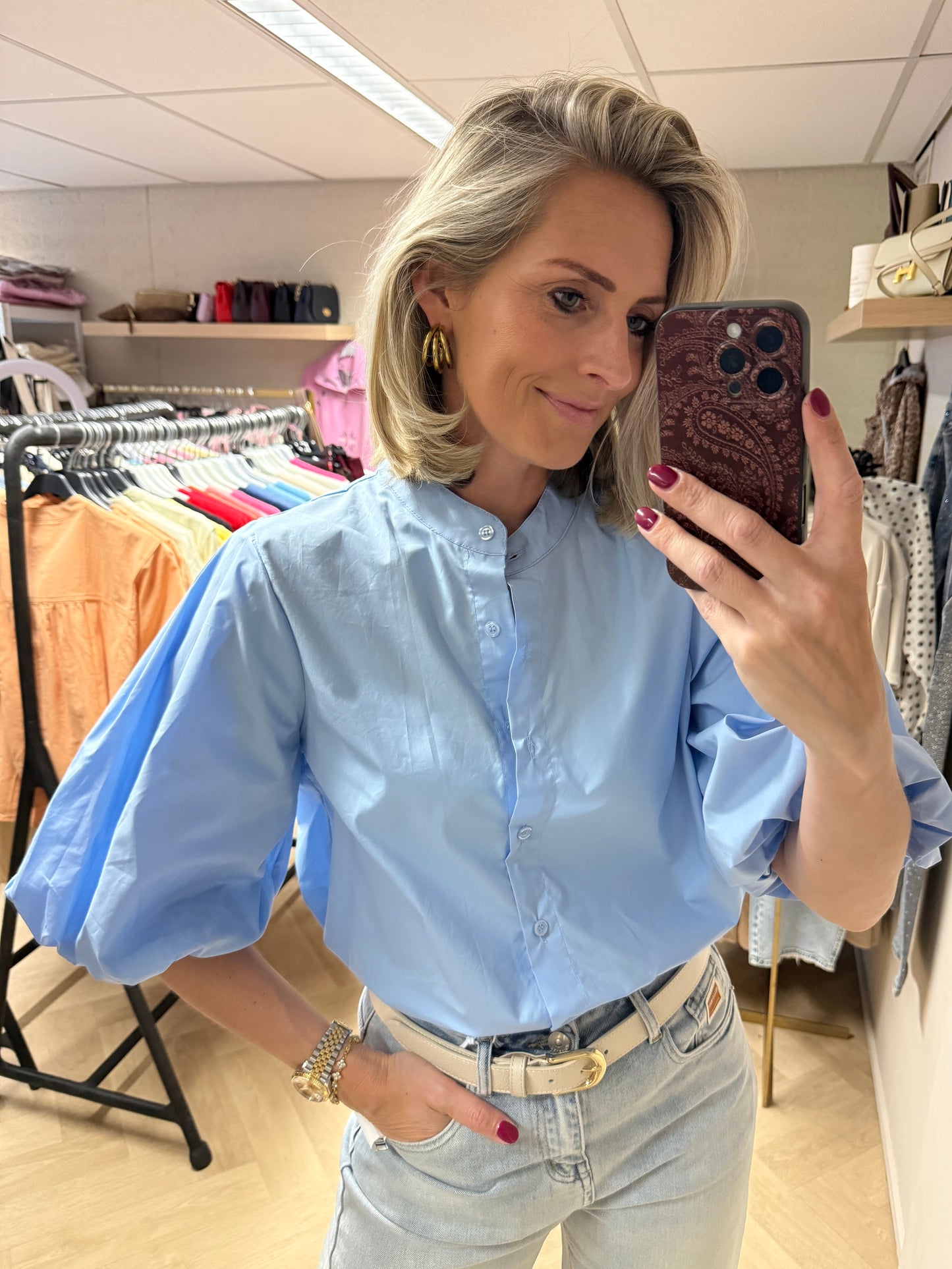 Blouse Fenna KM Pofmouw Lichtblauw