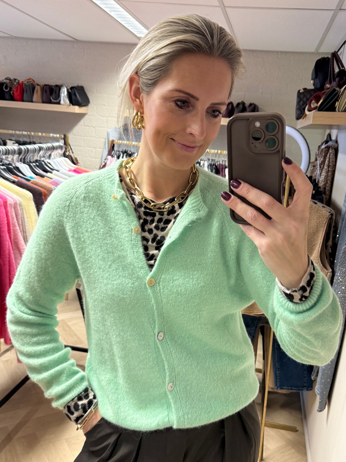 Vest Claudia Lange Mouw Alpaca Mint