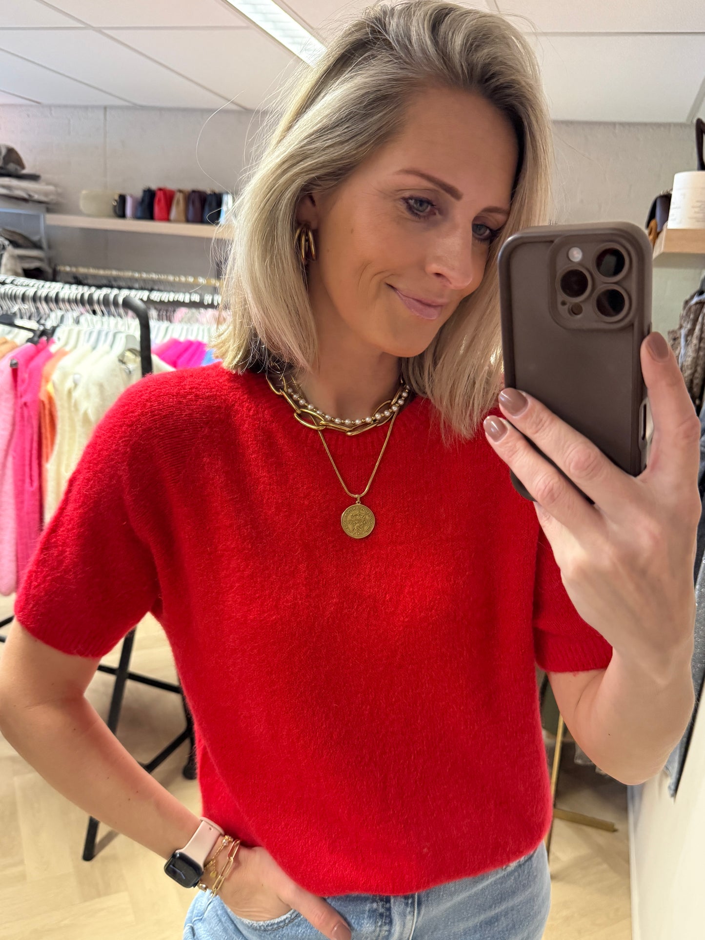 Trui Claudia Korte Mouw Alpaca Rood