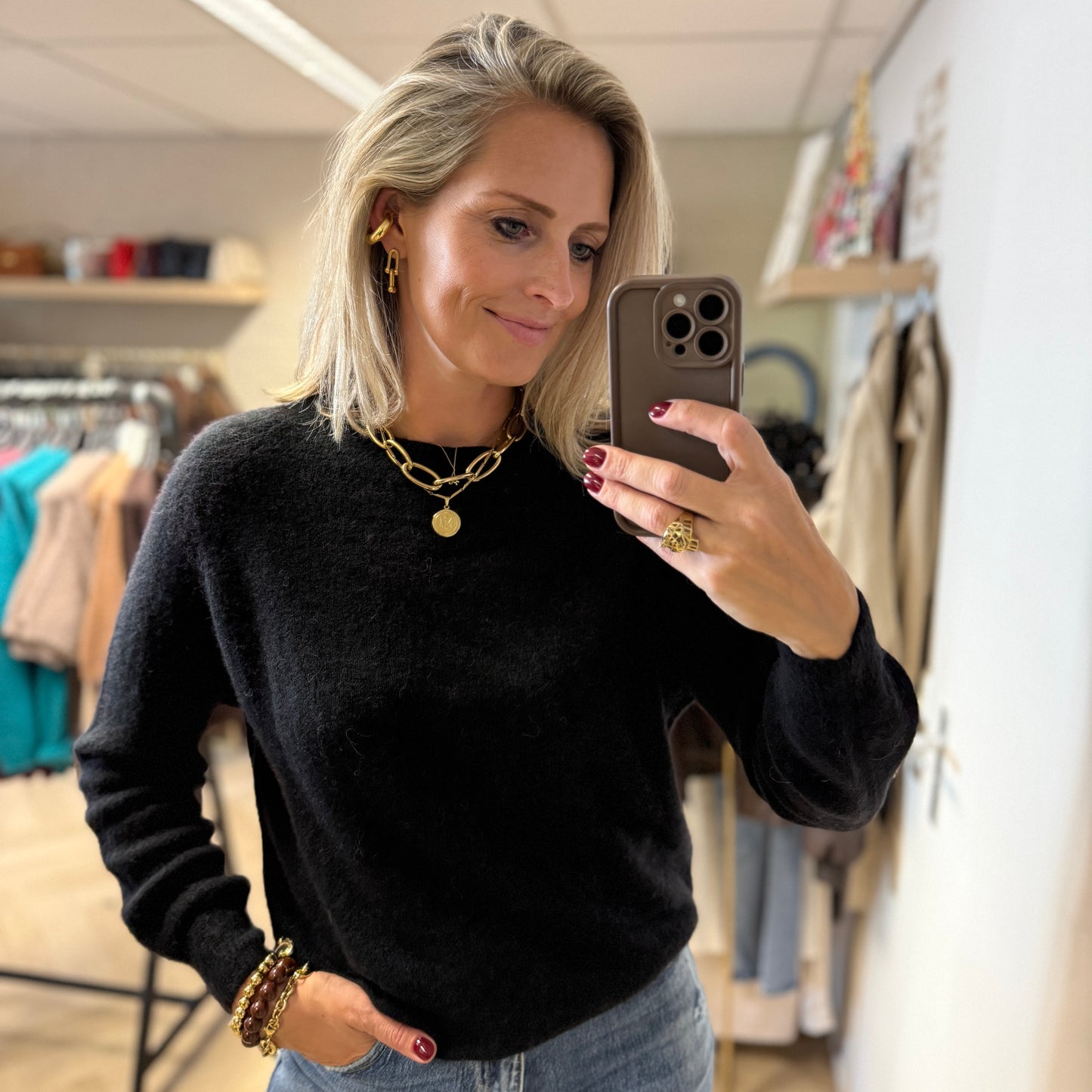 Trui Claudia Alpaca Lange Mouw Zwart