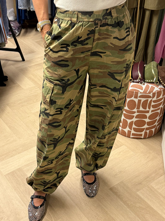 Broek Lou Katoen Armyprint Groen