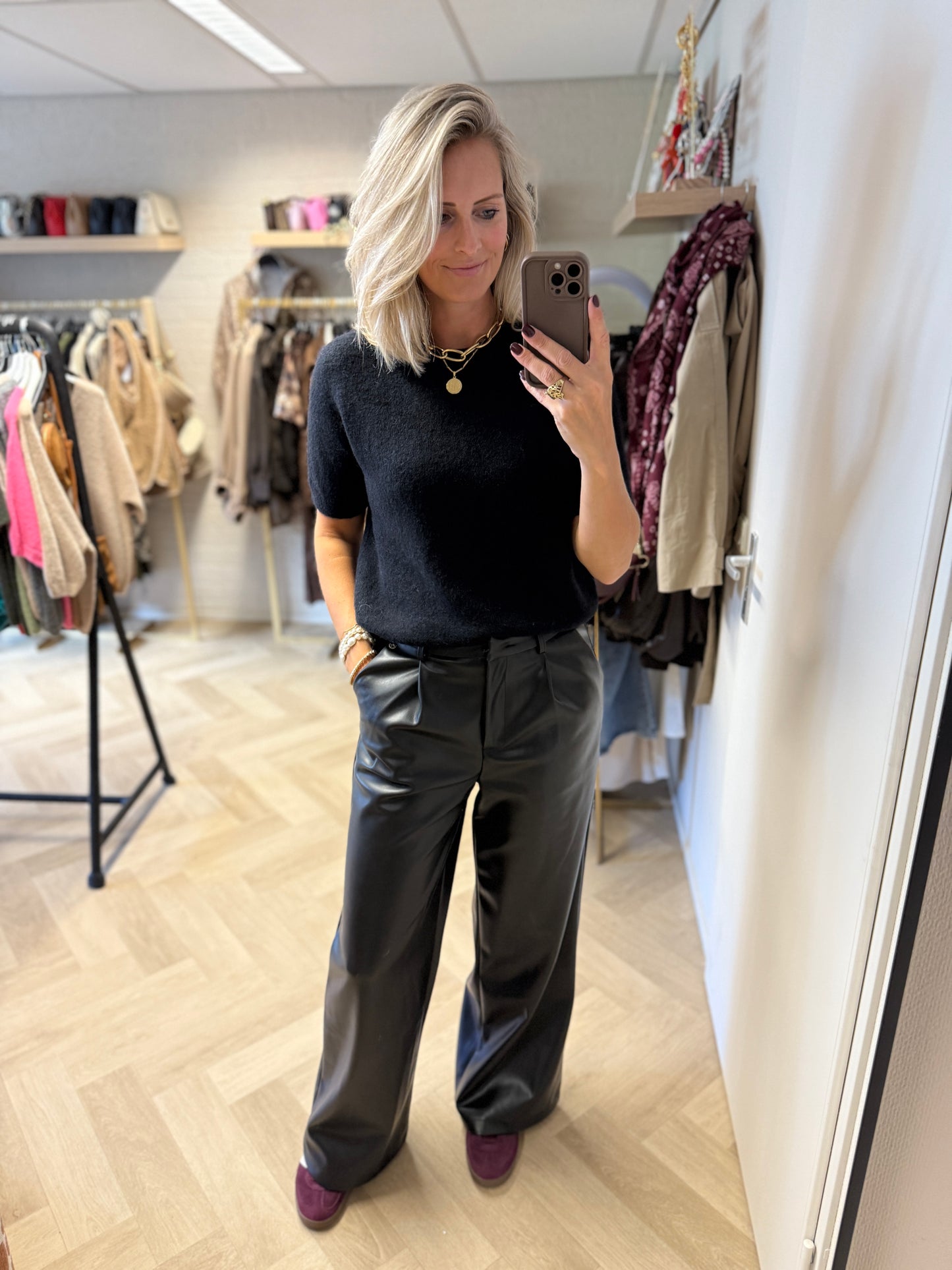 Pantalon Farah Pu Leather Zwart