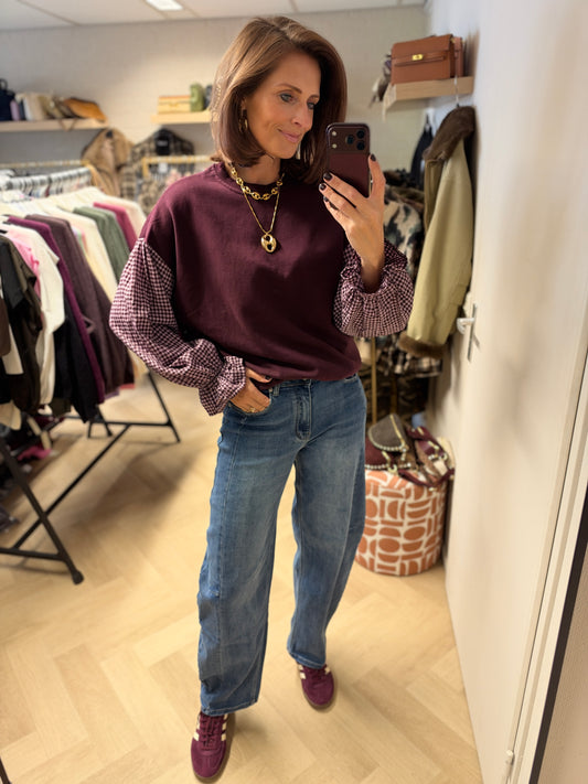 Sweater Ruitjes Mouwen Bordeaux