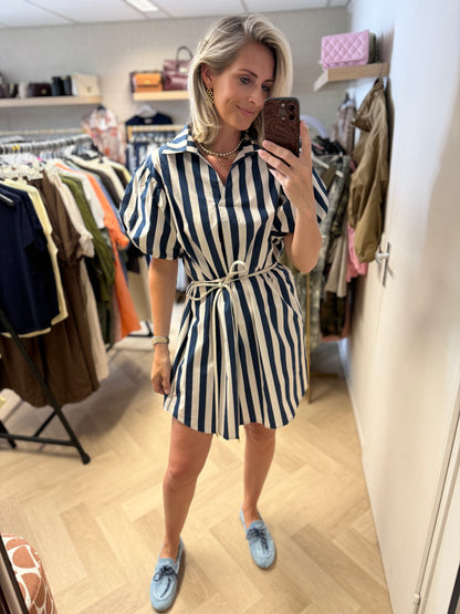Jurk Dani Streep Donkerblauw Ecru