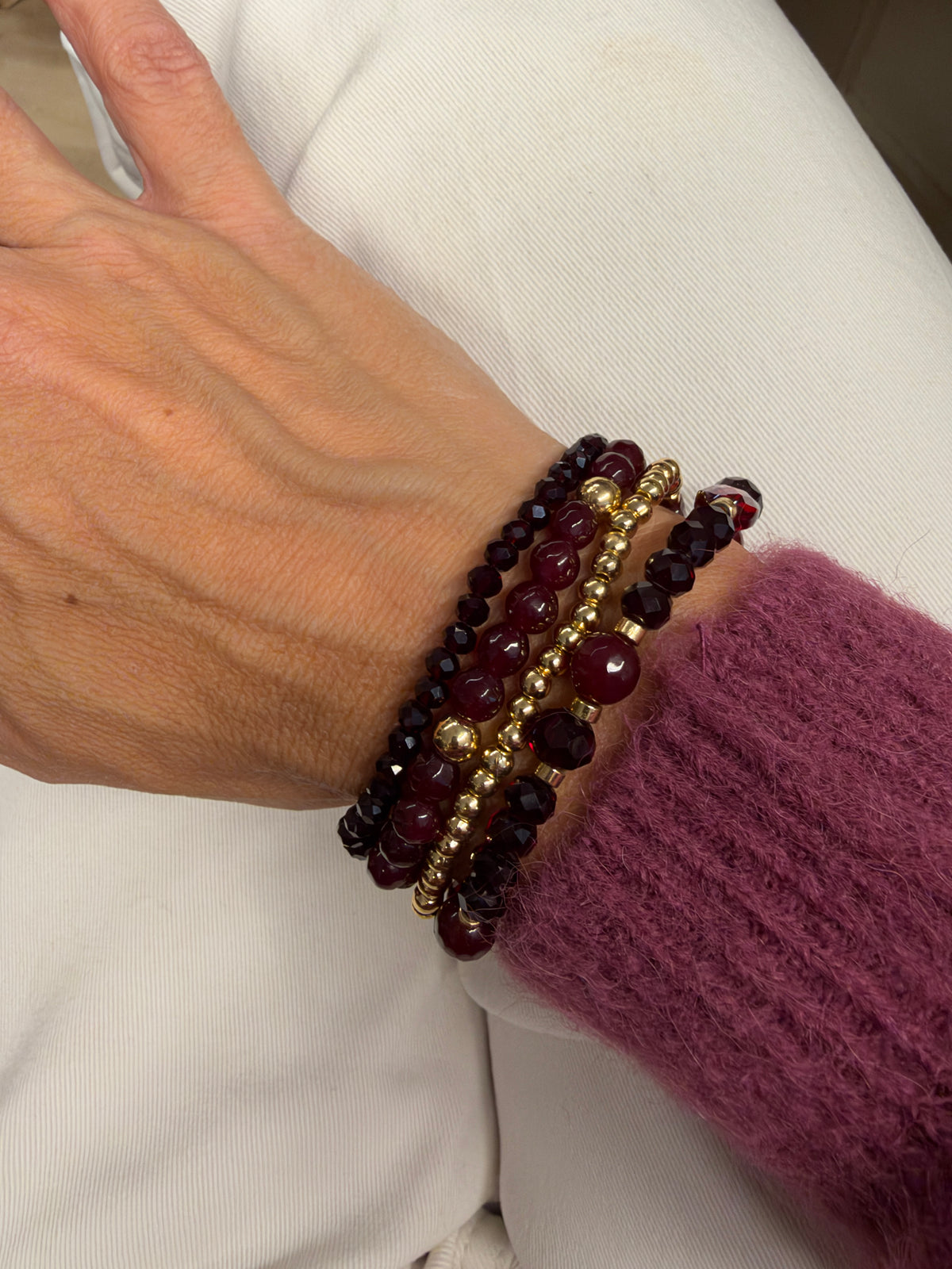 Armband Set Cannes Burgundy Goud