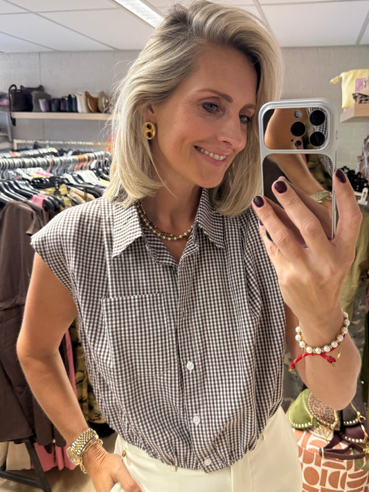 Blouse Steef Ruit Bruin Wit