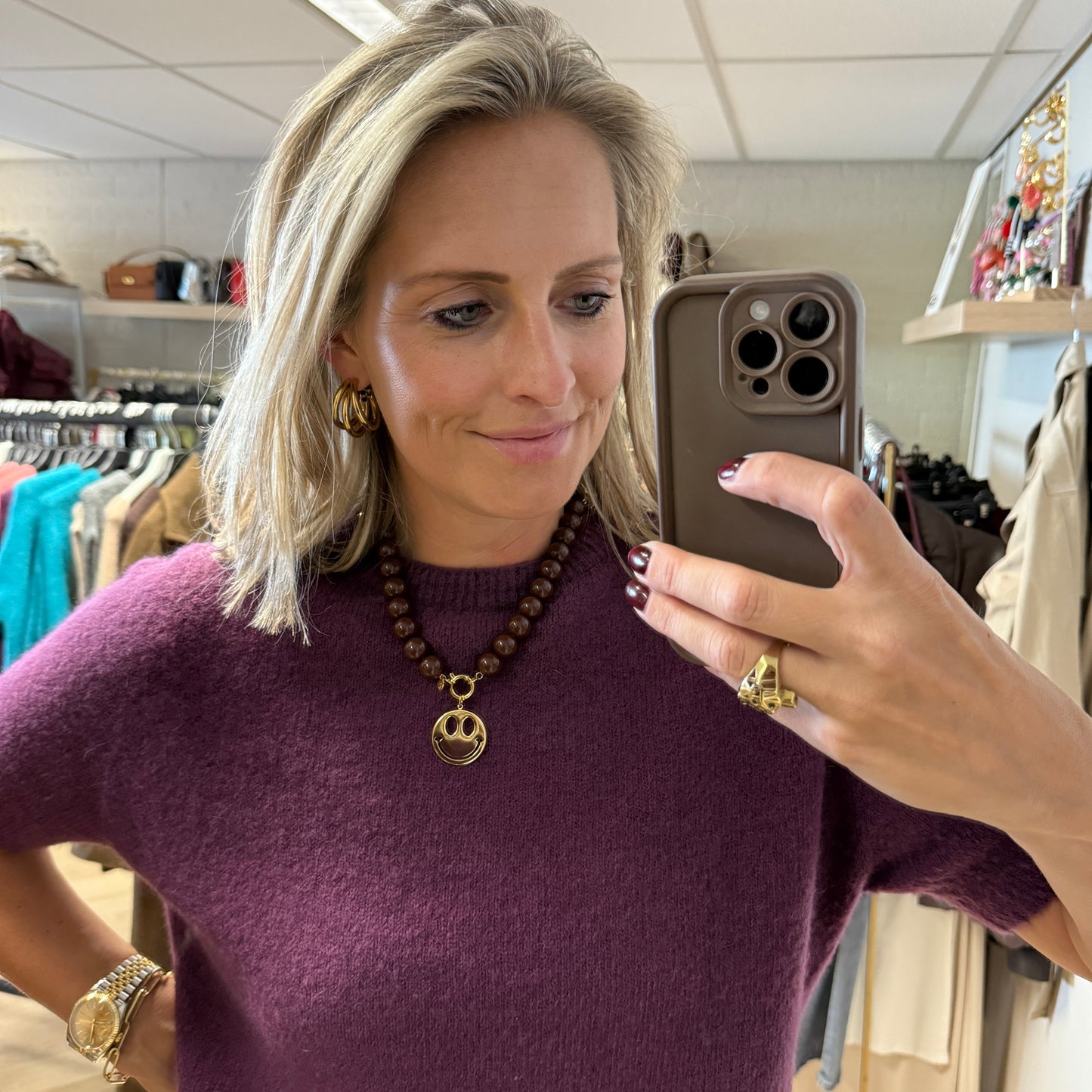 Ketting Isa Kralen Bruin Smiley