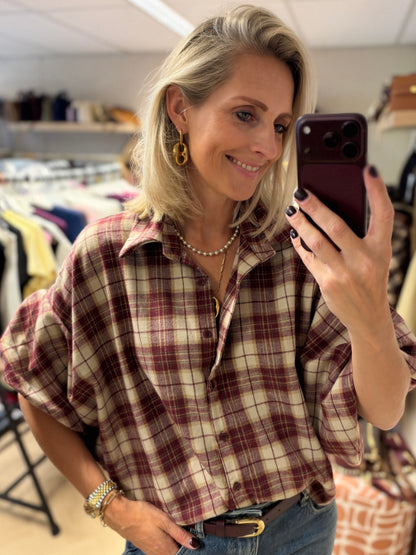 Blouse Mila Ruit Ballonmouwen Bordeaux Creme