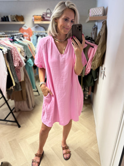 Jurk Mousseline V-hals Roze