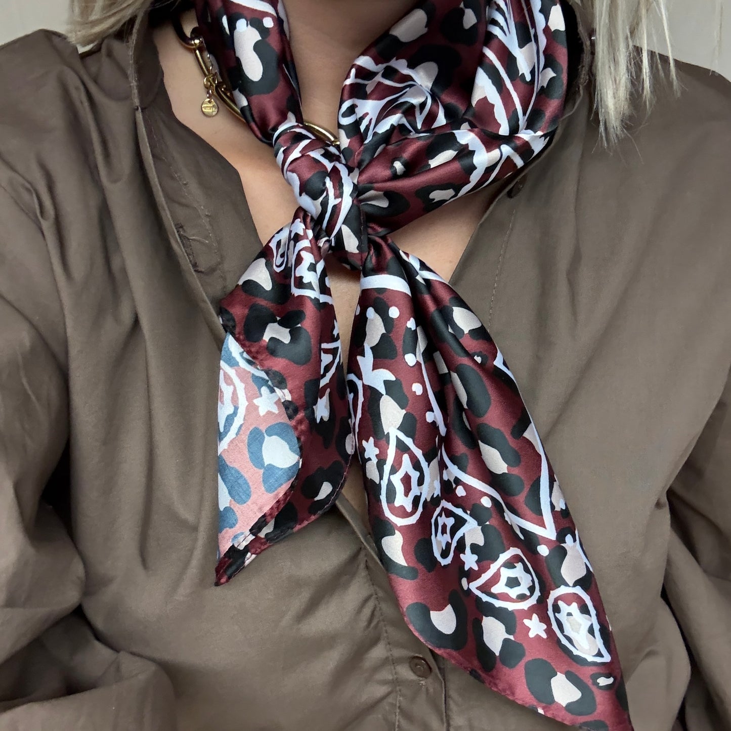 Sjaal Silka Paisley Leopard Bordeaux