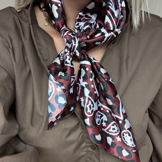 Sjaal Silka Paisley Leopard Bordeaux