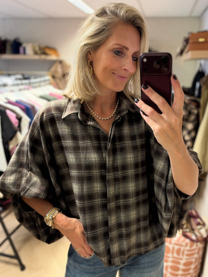 Blouse Mila Ruit Ballonmouwen Bruin