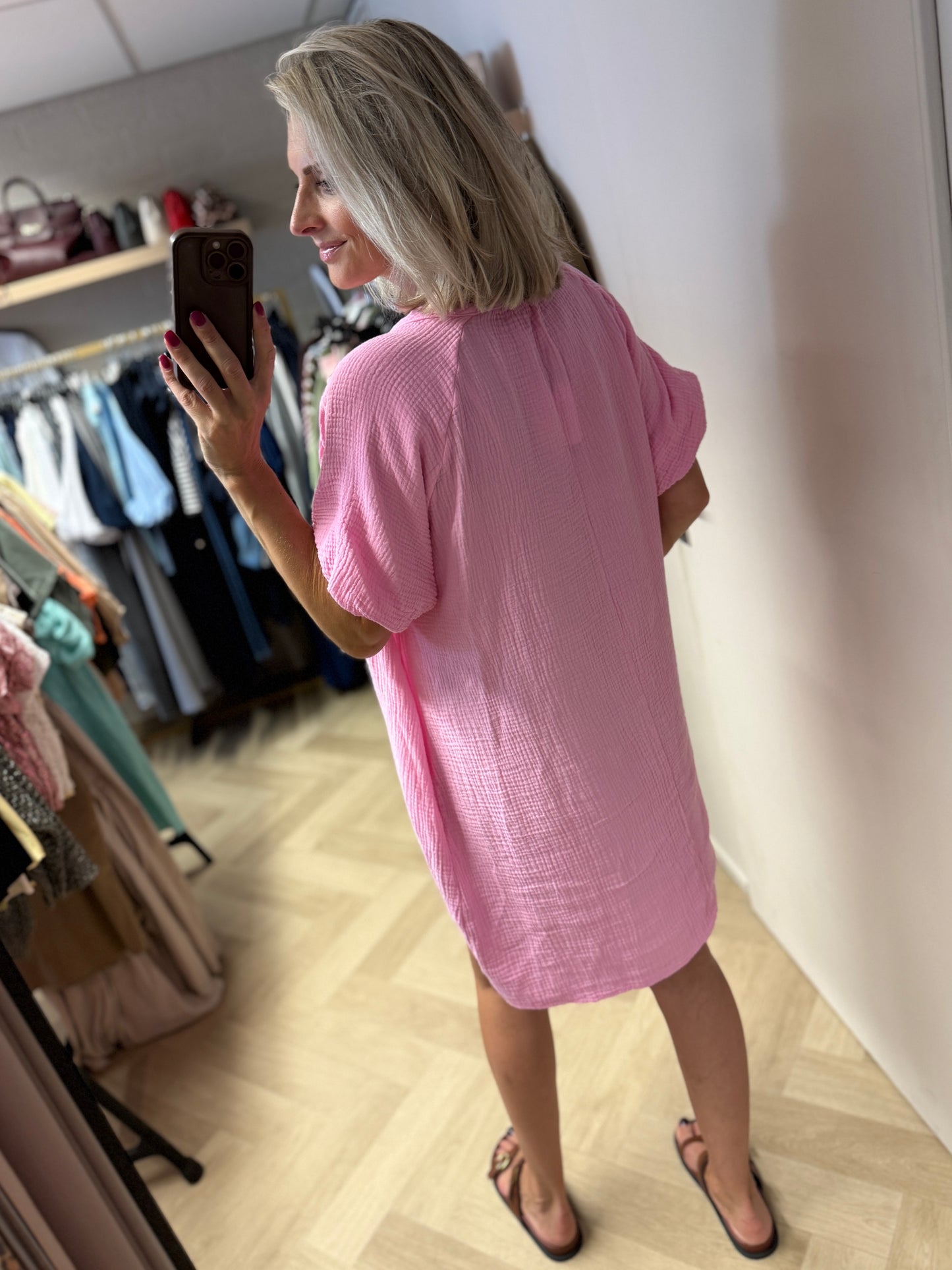 Jurk Mousseline V-hals Roze