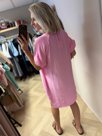 Jurk Mousseline V-hals Roze