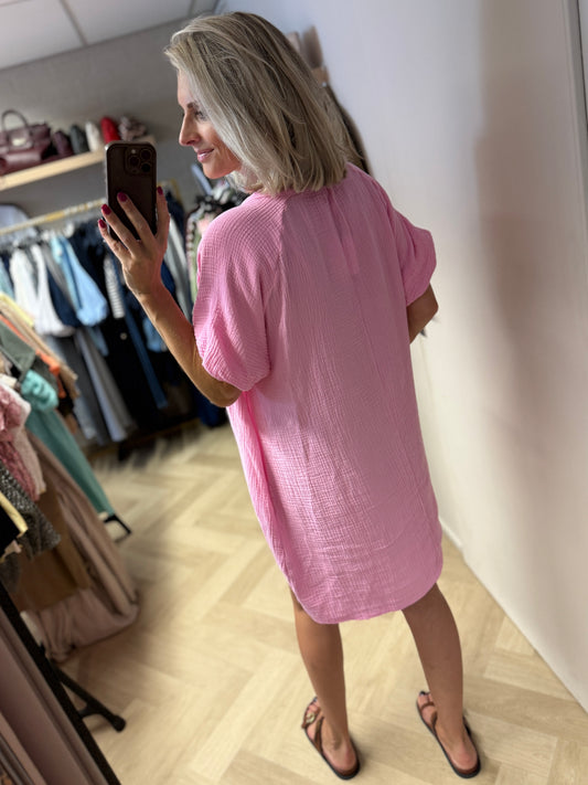 Jurk Mousseline V-hals Roze