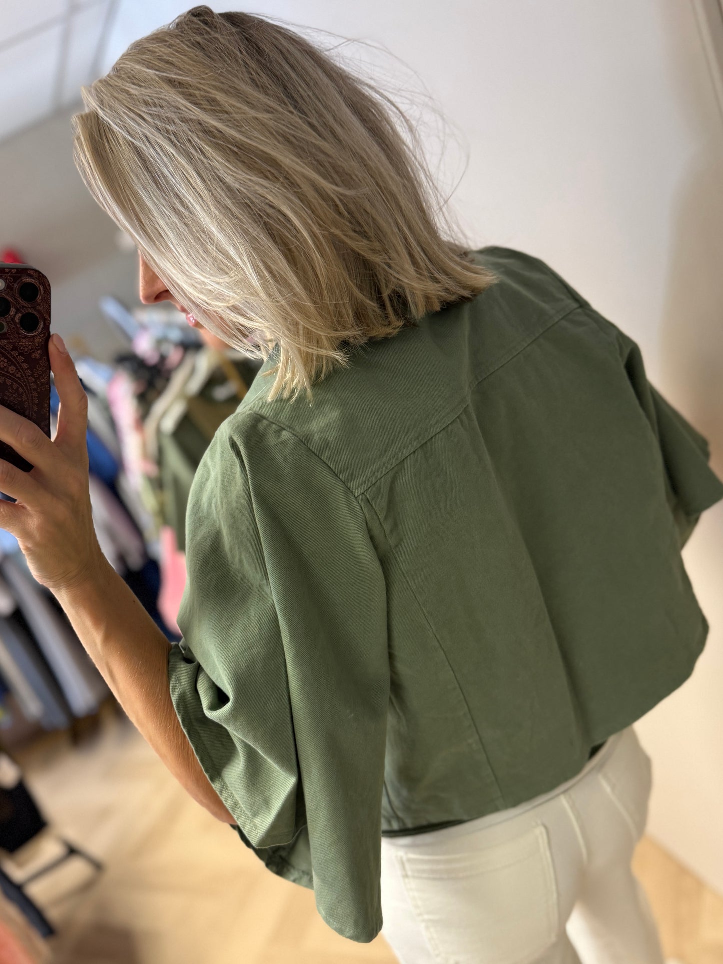 Blouse Denim Flared Mouw Groen