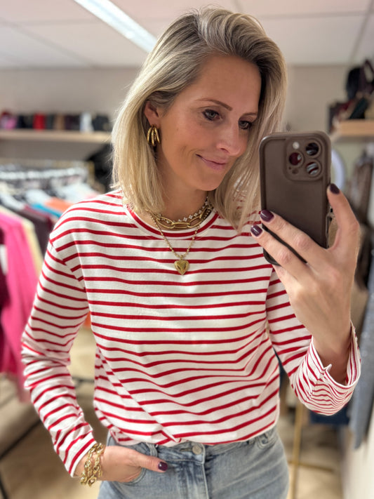 T-shirt Emma Katoen Streep Rood Wit