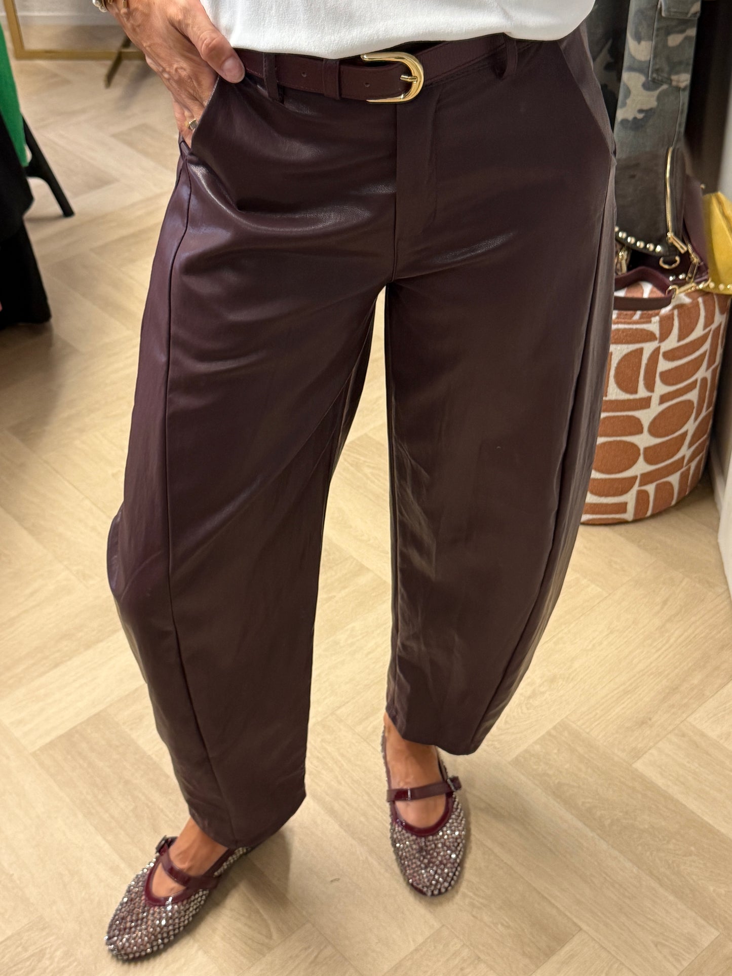 Broek Haily PU Burgundy