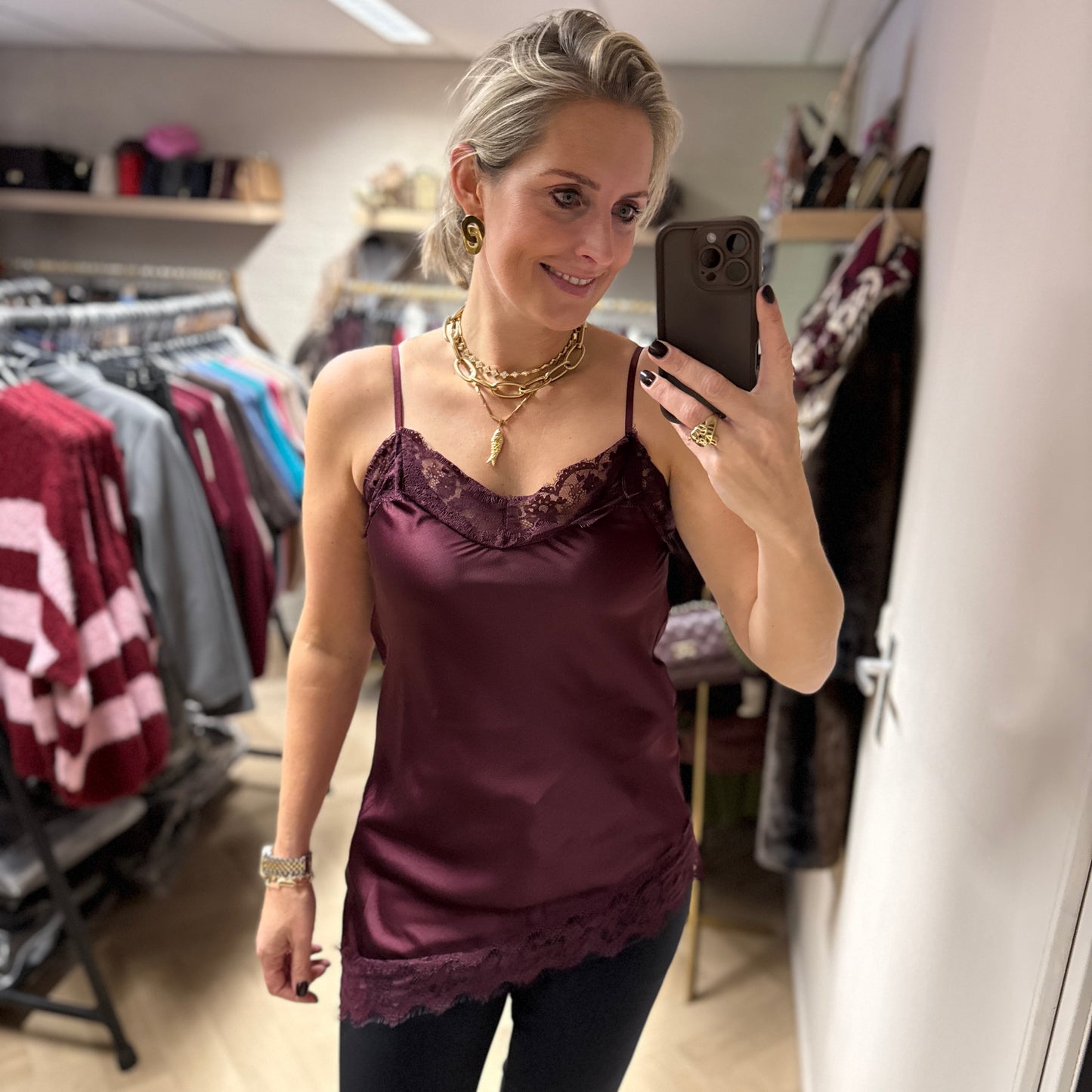 Top Caro Satijn A-Symetrisch Bordeaux