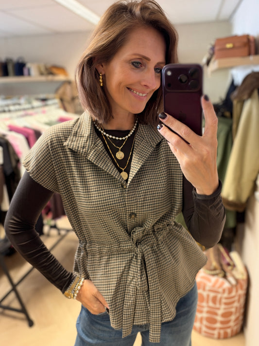 Gilet Tartan Ruit Bruin