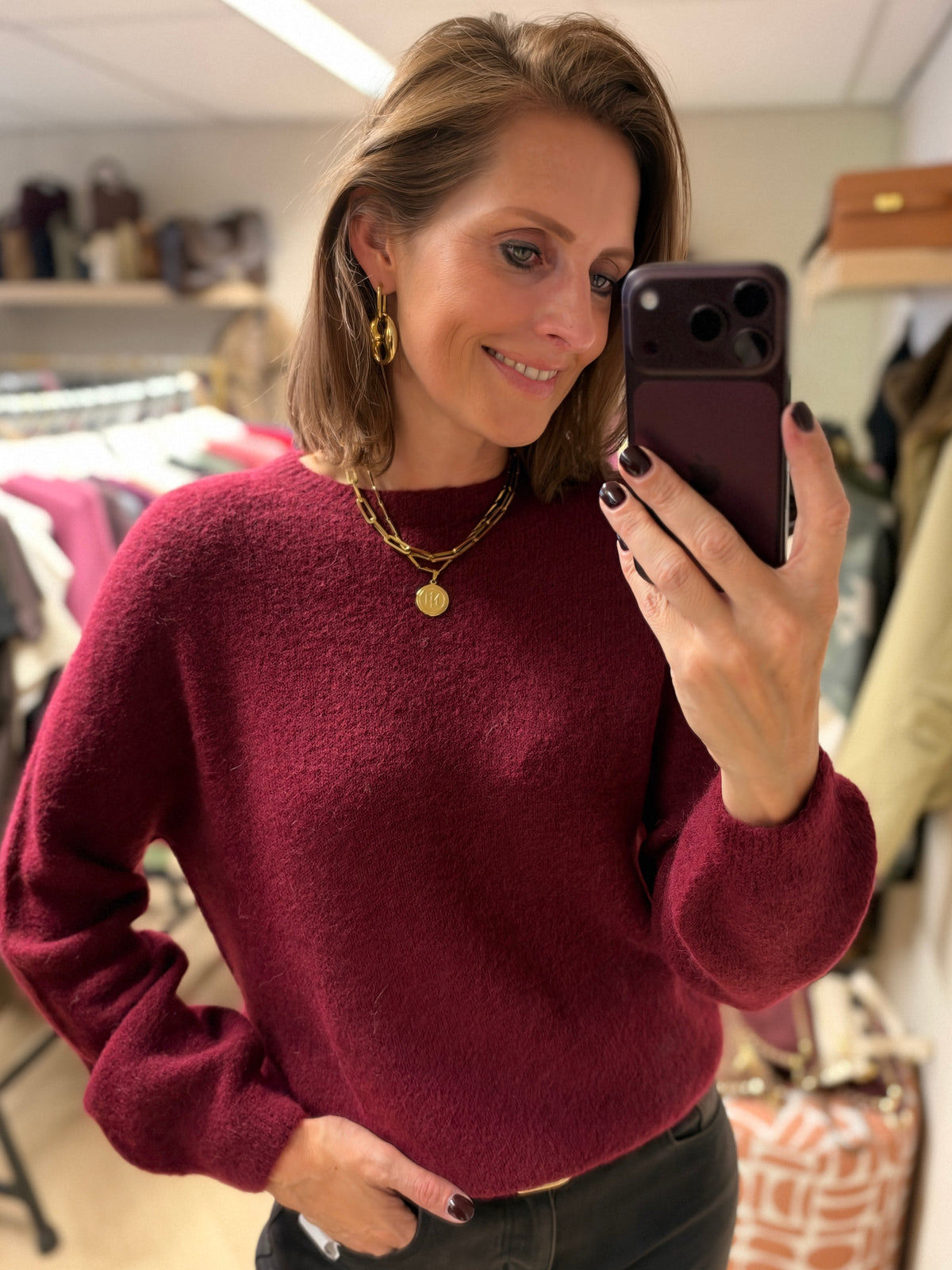 Trui Claudia Alpaca Lange Mouw Burgundy