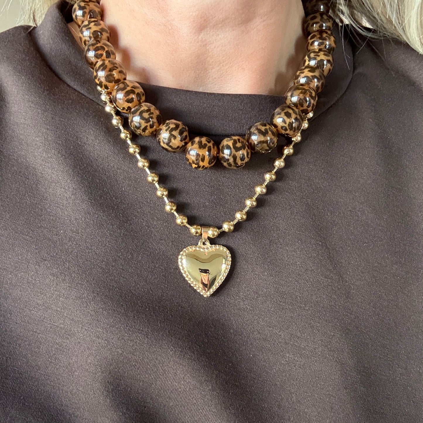 Ketting Bolletjes Hart Goud